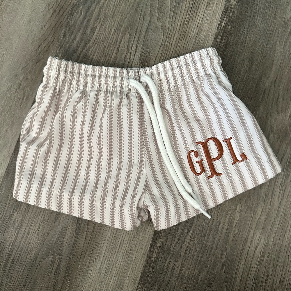 Striped Tan Kids Swim Trunks